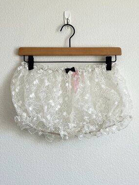 Sugar Thrillz White Floral Lace Bloomers Coquette Ruffle Shorts Medium Fairycore